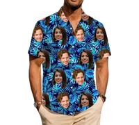 ROHBVMN Personalised Hawaiian Shirt, Custom shiteshirts w/Photo Tropical Beach Shirts Hawaiian Shirts with Faces,Tropical Summer Beach Casual Short,Sleeve Shirt for Men,Funny Parties Gift