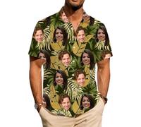ROHBVMN Personalised Hawaiian Shirt, Custom shiteshirts w/Photo Tropical Beach Shirts Hawaiian Shirts with Faces,Tropical Summer Beach Casual Short,Sleeve Shirt for Men,Funny Parties Gift