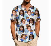 ROHBVMN Personalised Hawaiian Shirt, Custom shiteshirts w/Photo Tropical Beach Shirts Hawaiian Shirts with Faces,Tropical Summer Beach Casual Short,Sleeve Shirt for Men,Funny Parties Gift