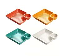 ROHCGHC Dinner Plate, Divided Dinner Plates,The Diet Control Plate, 7.2inch Square for Dessert, Salad, Sushi, Fruits, Veggie, Snacks(4 Set)