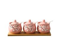 ROHCGHC Seasoning pot, Spices Jars,Sugar Container Spice Jar,Salt Pot Seasoning Canister-3 Set with Tray Pot