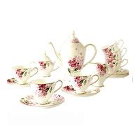 ROHCGHC Teacups and saucers, 15 Pieces Tea Sets for Adults Coffee Cup Set for Afternoon Tea Porcelain Tea Cup and Saucer Set Bone China Cups Set