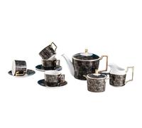 ROHCGHC Teacups and saucers, Porcelain Tea Set for Adults Coffee Cup Sets Modern Tea Cup and Saucer Set with Teapot, Sugar Bowl