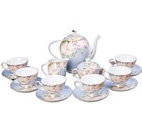 ROHCGHC Teacups and saucers, Porcelain Tea Sets for Adults Blue Flower Bone China Vintage Coffee Cups and of 6, with Teapot, Sugar Bowl