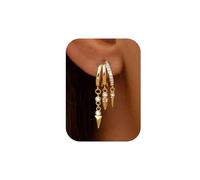 Roheafer 14K Gold Plated Triple Hoop Earrings for Women Hypoallergenic 925 Sterling Silver Post Earrings Dangly Cubic Zirconia Huggie Hoops Chain Dangle Drop Small Earring Women Jewellery