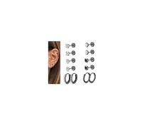 Roheafer 20G Black Flat Back Earrings for Women Hypoallergenic Surgical Steel Earrings Trendy Cartilage Earring Stacks Small Stainless Steel Earring Sets for Multiple Piercing