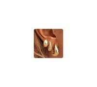 Roheafer 3Pairs Small Gold Hoop Earrings for Women Hypoallergenic 14K Gold Plated Twisted Huggie Hoop Earring Trendy Thick Open Chunky Hoop Earring Stacks for Multiple Piercing(Dome)