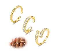 Roheafer 3PCS 14K Gold Filled Toe Rings for Women Non Tarnish Waterproof Hug CZ Simple Open Band Toe Rings Adjustable Summer Beach Foot Jewellery(CZ)