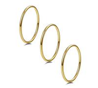Roheafer 3Pcs 1mm Thin 14K Gold Filled Rings for Women Non Tarnish | Stacking Ring Stainless Steel Stackable Plain Knuckle Thumb Pinky Statement Band Midi Rings Comfort Fit Size 3 to 10
