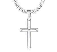 Roheafer 925 Sterling Silver Cross Pendant Necklace for Men Women | 5mm Stainless Steel Diamond-Cut Link Chain 18K White Gold Plated Cross Necklace Religious Crucifix Gifts 18-30 Inches