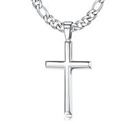 Roheafer 925 Sterling Silver Cross Pendant Necklace for Men Women with 5mm Stainless Steel Diamond-Cut Figaro Chain/Cuban Chain 18K White Gold Plated Crucifix 18-30 Inches (JJ-NE52-F-56)