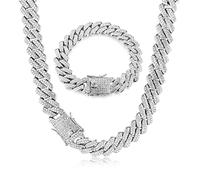 Roheafer Cuban Link Chain Iced Out for Men 14MM Miami Cuban Link Choker Necklace Bracelet 18K Gold Plated Bling Diamond Chain Bracelet Hip Hop Jewelry for Men Women