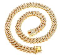 Roheafer Cuban Links Chain for Men 13MM Iced Out Miami Cuban Link Necklace Gold Silver Plated Necklaces Chain Diamond Chain Bling Bling Hip Hop Jewelry Gift for Boys