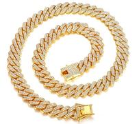 Roheafer Cuban Links Chain for Men 13MM Iced Out Miami Cuban Link Necklace Gold Silver Plated Necklaces Chain Diamond Chain Bling Bling Hip Hop Jewelry Gift for Boys