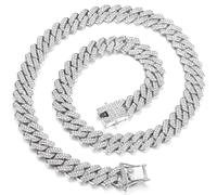 Roheafer Cuban Links Chain for Men 13MM Iced Out Miami Cuban Link Necklace Gold Silver Plated Necklaces Chain Diamond Chain Bling Bling Hip Hop Jewelry Gift for Boys