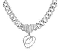 Roheafer Cursive Silver Initial Pendant Necklace for Women Iced Out Cuban Link Chain for Women 18K Gold Plated Alphabet Letter Pendant Choker Hip Hop Chain Trendy Dainty Rapper Jewelry Gift(O)