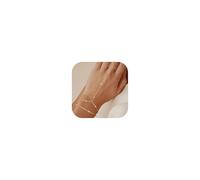 Roheafer Gold Hand Chain Bracelets for Women Trendy 2 Piece Adjustable Finger Ring Bracelet Stack Dainty 14K Gold Plated Layered Double Bead Hand Chains