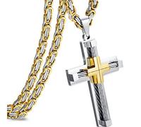 Roheafer Men's Cross Necklace 316L Stainless Steel Byzantine Chain Crucifix Pendant Necklaces Christian Crucifix/Ankh Cross Pendant Jewellery Simple Cross Necklaces Chain 24 Inches