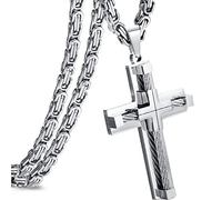 Roheafer Men's Cross Necklace 316L Stainless Steel Byzantine Chain Crucifix Pendant Necklaces Christian Crucifix/Ankh Cross Pendant Jewellery Simple Cross Necklaces Chain 24 Inches