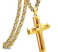 Roheafer Men's Cross Necklace 316L Stainless Steel Byzantine Chain Crucifix Pendant Necklaces Christian Crucifix/Ankh Cross Pendant Jewellery Simple Cross Necklaces Chain 24 Inches