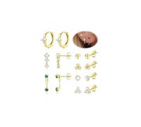 Roheafer S925 Sterling Silver Earrings for Women Hypoallergenic 14K Gold Plated Stud Hoop Earring Stacks for Sensitive Ears Opal CZ Cartilage Stud Huggie Earring Sets for Multiple Piercing