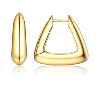Roheafer Small Gold Hoop Earrings for Women Trendy - 14K Gold Plated Sterling Silver Huggie Earrings | Hypoallergenic Hoop Earring Stack | Chunky Thick Oval Square Triangle Hoop Earrings(Triangle-G)