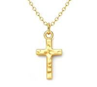 Roheafer Solid 925 Sterling Silver Cross Necklace for Women, Dainty 14K Gold Plated Small Cross Pendant Necklace, Christian Baptism Religious Faith Gift(Gold)