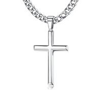 Roheafer Sterling Silver Cross Pendant Necklace for Men and Women with 5mm Stainless Steel Diamond-Cut Figaro Chain/Cuban Chain Cross Necklace 18K White Gold Plated, 18-30 Inches