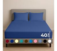 Rohi 40cm Extra Deep Fitted Sheets Super King - Soft, Breathable & Anti-Allergy Cotton Blend Fitted Sheet - Elasticated Corners - Wrinkle-Resistant & Easy Care Fitted Bed Sheets (Mid Blue, Super King)