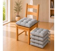 Rohi 5cm Thick Grey Chair Pads with Ties 4 Pack - Luxury Garden Furniture Cushions for Dining & Outdoor Chairs - Quilted Design with Non-Slip Tie Fastening for Kitchen & Patio Chairs, 38 × 38 cm