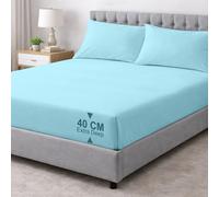 Rohi Aqua Deep Super King Fitted Sheet with Pillowcases | 16”/40cm Deep Pocket Percale Cotton Blend Bed Sheets | Breathable Extra Soft & Comfortable Fitted Sheet (180×200cm)