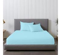Rohi Bedding Fitted Sheet & Pillowcase Set - 16”/40cm Deep Pocket Percale Polycotton Bed Sheets, Breathable, Extra Soft and Comfortable - King Aqua