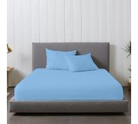 Rohi Bedding Fitted Sheet & Pillowcase Set - 16”/40cm Deep Pocket Percale Polycotton Bed Sheets, Breathable, Extra Soft and Comfortable - Super King, Sky Blue