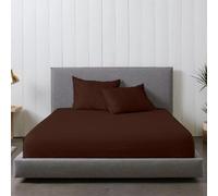 Rohi Bedding Fitted Sheet & Pillowcase Set - 16”/40cm Deep Pocket Percale Polycotton Bed Sheets, Breathable, Extra Soft and Comfortable - King, Chocolate