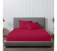 Rohi Bedding Fitted Sheet & Pillowcase Set - 16”/40cm Deep Pocket Percale Polycotton Bed Sheets Double, Breathable, Extra Soft and Comfortable - Double, Red