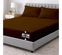 Rohi Chocolate Deep Super King Fitted Sheet with Pillowcases | 16”/40cm Deep Pocket Percale Cotton Blend Bed Sheets | Breathable Extra Soft & Comfortable Fitted Sheet (180×200cm)
