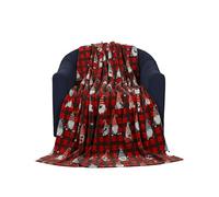 Rohi Gonks Tartan Christmas Throw Blanket 150x200cm - Red Teddy Fleece Throw - Soft & Warm 100% Polyester Winter Bed & Sofa Throw - Festive Season Gonk Blanket Cosy Xmas Holiday Décor Perfect for Gift