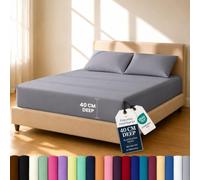 Rohi Grey Deep King Size Fitted Sheet with Pillowcases | 16”/40cm Deep Pocket Percale Cotton Blend Bed Sheets | Breathable Extra Soft & Comfortable Fitted Sheet (150×200cm)