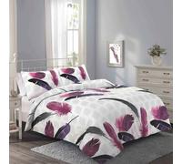 Rohi Luxury Feathers Printed King Size Duvet Cover & Pillowcases - Soft Touch Reversible Printed Bedding Set - Button Closure - Breathable Polycotton Duvet Cover Set (King Size,218x227cm)