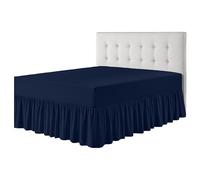 Rohi Luxury Fitted Valance Sheet King Size- Easy Care King Size Fitted Sheet, Frilled - Fit over Mattress & Down to the Floor (King, Navy Blue)