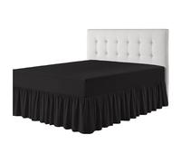 Rohi Luxury Fitted Valance Sheet King Size- Easy Care King Size Fitted Sheet, Frilled - Fit over Mattress & Down to the Floor (King, Black)