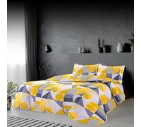 Rohi Luxury Geometric Double Duvet Cover & Pillowcases - Soft Touch Reversible Printed Mustard Bedding Set - Button Closure - Breathable & Anti Allergy - Polycotton Duvet Cover Set (Mustard, Double)