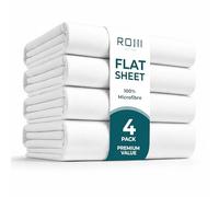 Rohi Microfibre King Flat Sheets 4 Pack White - Soft & Breathable | Anti Allergy Durable Top Sheets for Home, Hospital, Hotel, Spa Massage Therapy & More - Easy Care Bedding Sheets (228 x 255cm)