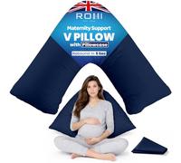 Rohi Orthopaedic V Pillow with Pillowcase - Anti Allergy Triangle pillows for Adults, Nursing, Maternity & Pregnancy - Extra Hollowfibre Cushioning to Supports Neck, Head & Back (Navy)