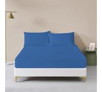 Rohi® Polycotton Rich Plain Dye 16" Extra Deep Pocket Fitted Sheet Set - Soft & Durable Double Sheet Fitted with Two Matching Pillowcases (Double Fitted Sheet and Pillowcase Set, Mid Blue)