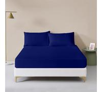 Rohi® Polycotton Rich Plain Dye 16" Extra Deep Pocket Fitted Sheet Set - Soft & Durable Double Sheet Fitted with Two Matching Pillowcases (Double Fitted Sheet and Pillowcase Set, Royal Blue)
