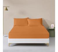 Rohi® Polycotton Rich Plain Dye 16" Extra Deep Pocket Fitted Sheet Set - Soft & Durable Double Sheet Fitted with Two Matching Pillowcases (Double Fitted Sheet and Pillowcase Set, Peach)