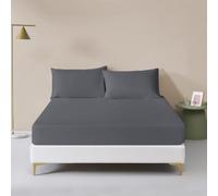 Rohi® Polycotton Rich Plain Dye 16" Extra Deep Pocket Fitted Sheet Set - Soft & Durable King Fitted Sheet with Two Matching Pillowcases (King Fitted Sheet and Pillowcase Set, Grey)