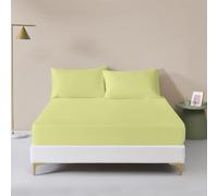 Rohi® Polycotton Rich Plain Dye 16" Extra Deep Pocket Fitted Sheet Set - Soft & Durable King Fitted Sheet with Two Matching Pillowcases (King Fitted Sheet and Pillowcase Set, Lemon)