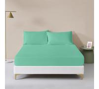 Rohi® Polycotton Rich Plain Dye 16" Extra Deep Pocket Fitted Sheet Set - Soft & Durable Single Sheet Fitted with Two Matching Pillowcases (Single Fitted Sheet and Pillowcase Set, Mint)